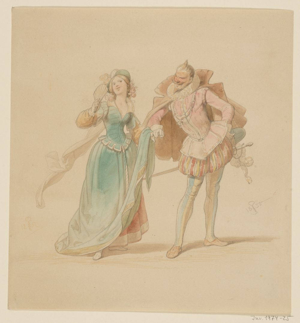 Adolf Schrödter - Kostümiertes Paar (Dame Kuss und der Junker)