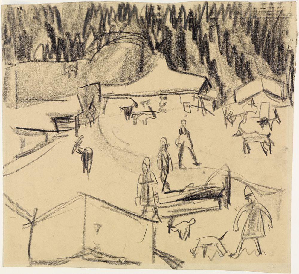 Ernst Ludwig Kirchner - Gebirgsdorf (Staffelalp) mit Hirten und Ziegen