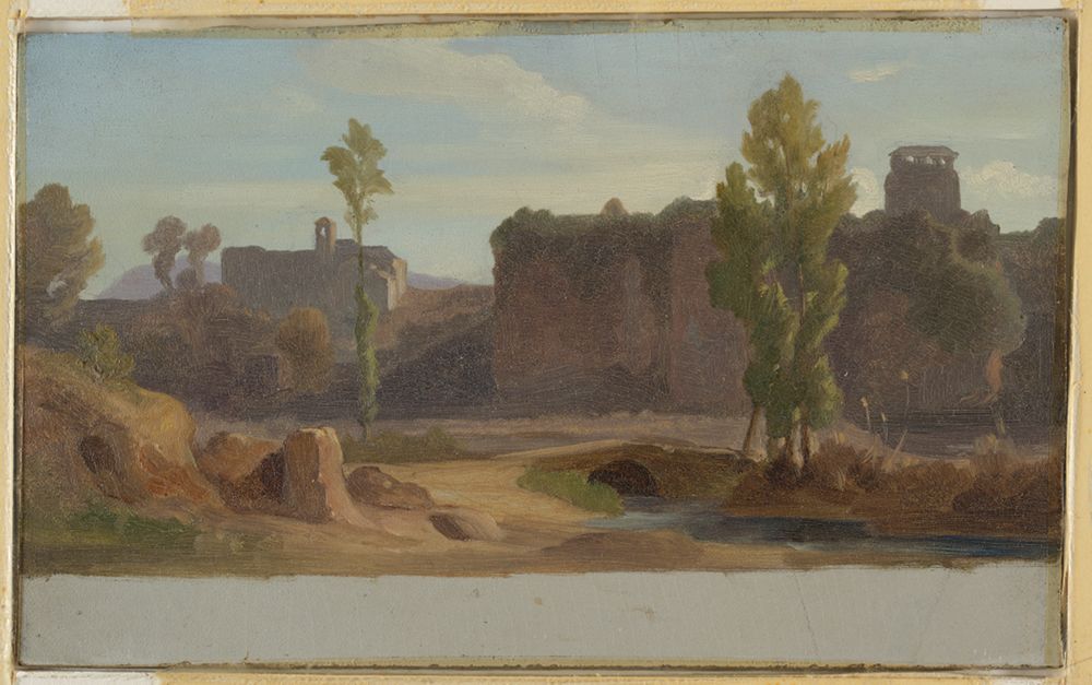 Wilhelm Klose - Italienische Landschaft mit Gebäuden am Fluss