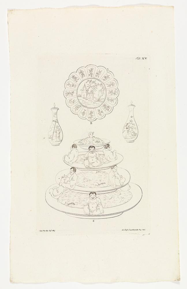 Johann Christian Leopold - Chinesische Etagère mit saurem Kraut, Konfektschale und einem Paar Vasen aus Wachs