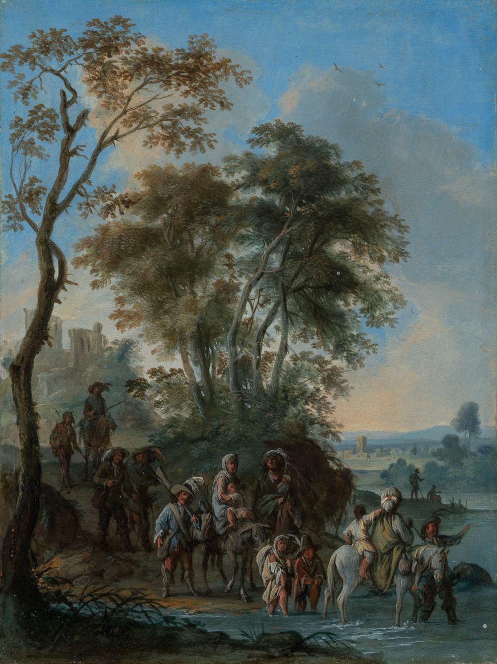 Franz de Paula Ferg - Landschaft mit Reisenden an einer Furt