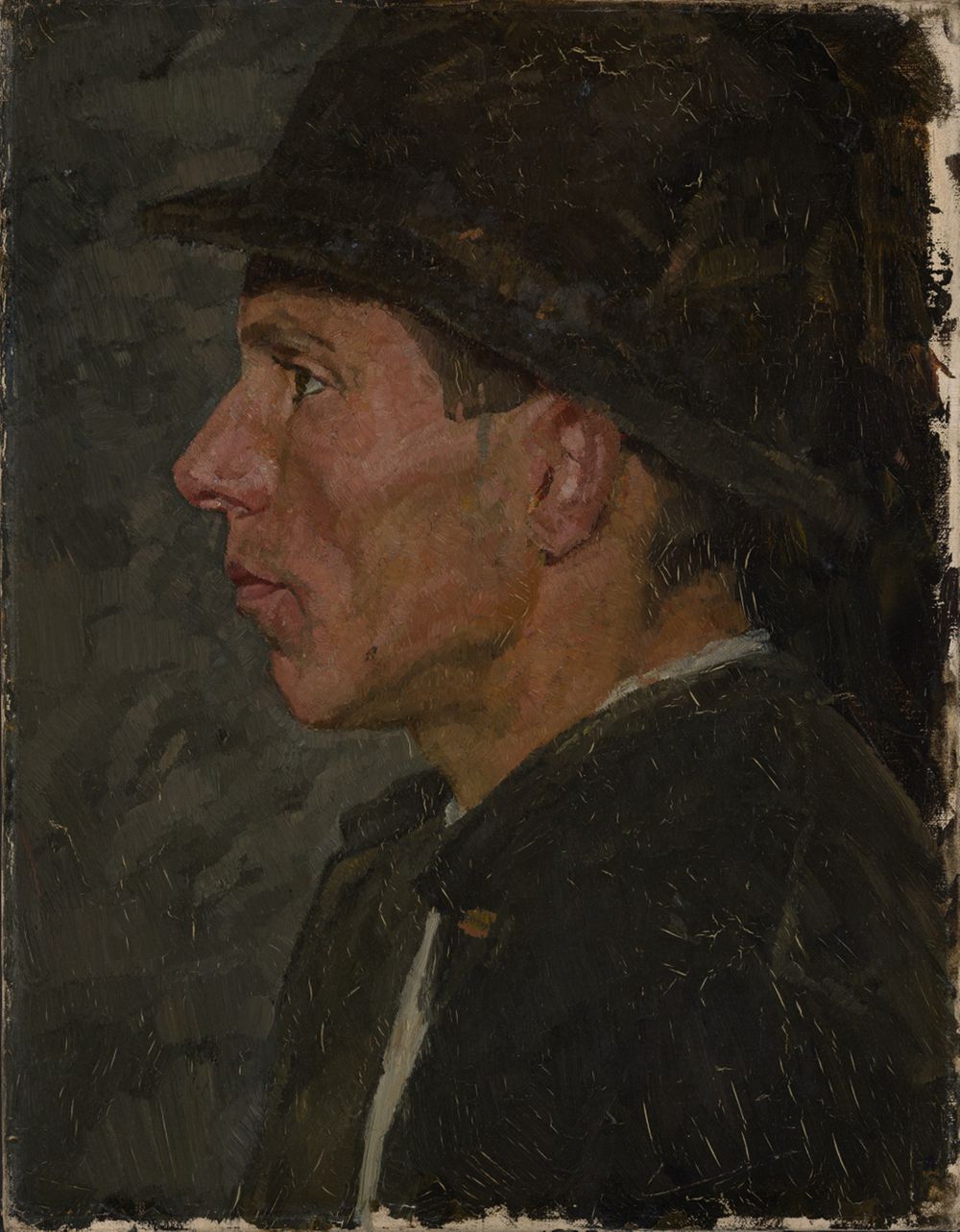 Ludwig Schmid-Reutte - Kopf eines Bauern mit Hut im Profil