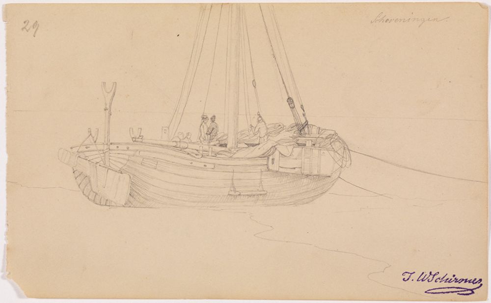 Johann Wilhelm Schirmer - Fischerkahn am Strand von Scheveningen, fol. 29