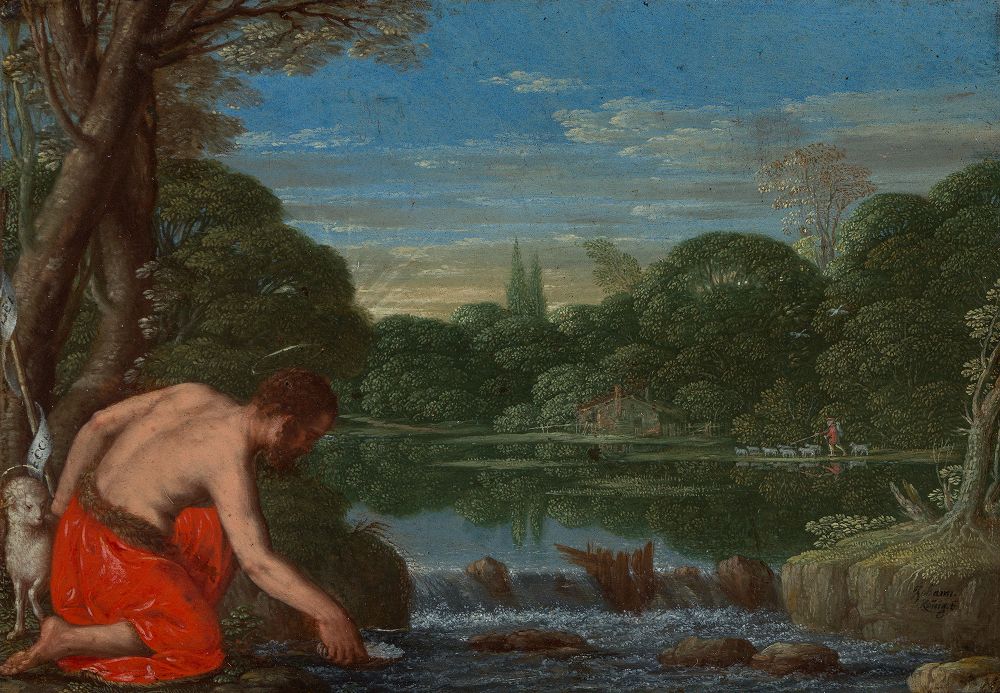 Johann König (1586) - Waldige Flusslandschaft mit Johannes dem Täufer