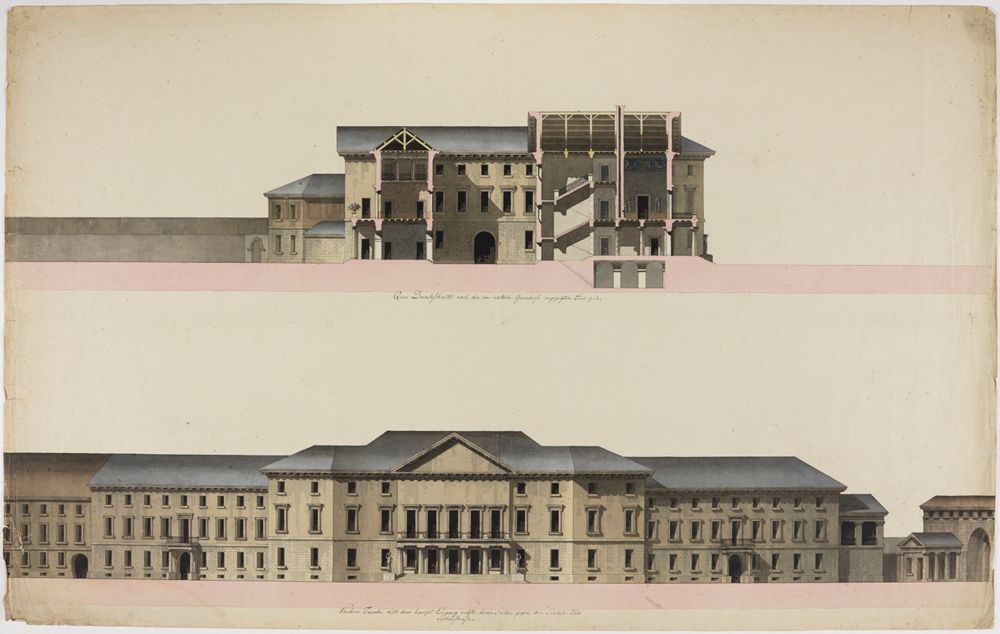 Friedrich Weinbrenner - Plan zum Markgräflichen Palais: Schnitt und Fassade