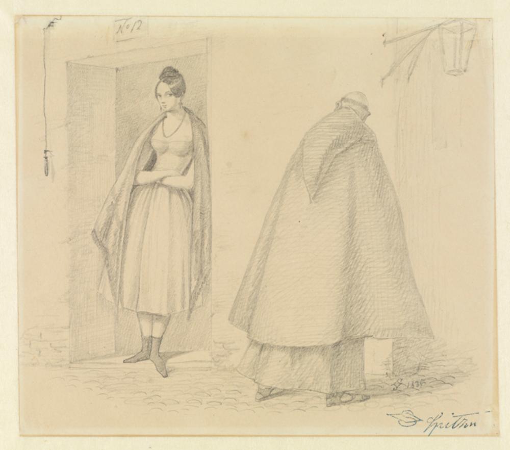Carl Spitzweg - Der Mönch und das Mädchen in der Tür