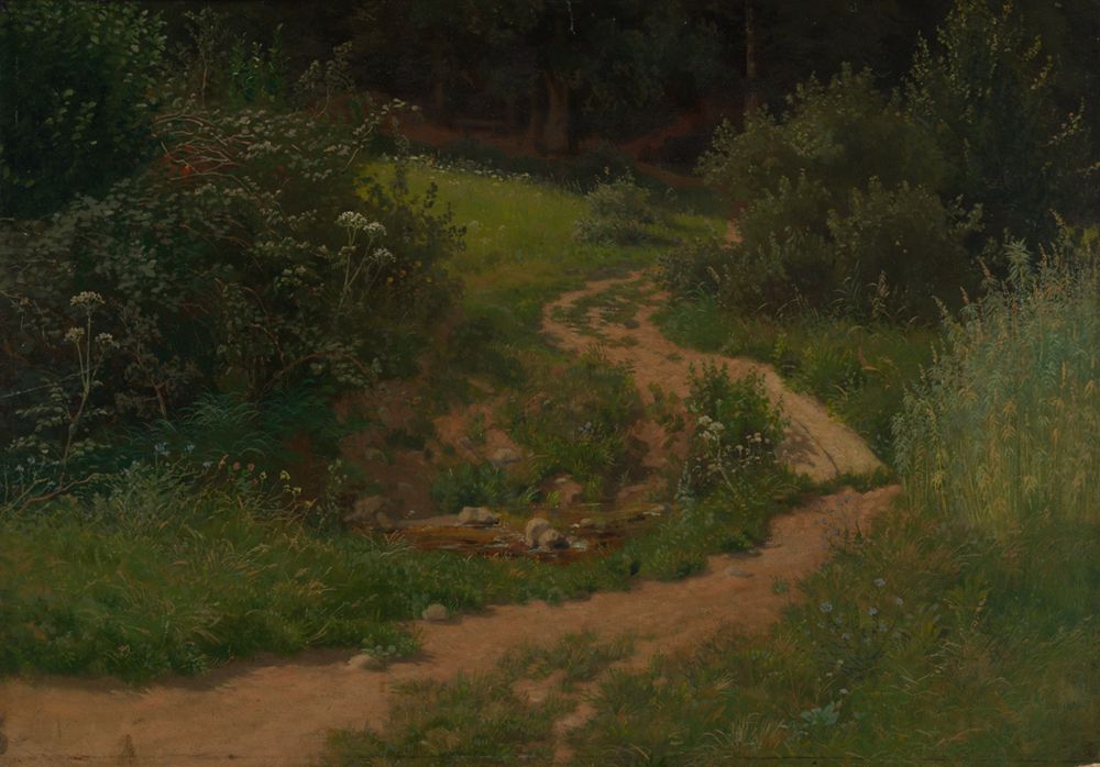 Emil Lugo - Waldwiese mit Weg und Wassertümpel