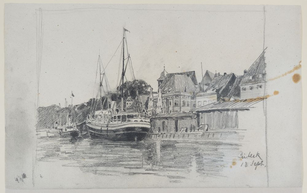 Gustav Kampmann - Der Lübecker Hafen mit Blick auf das Burgtor