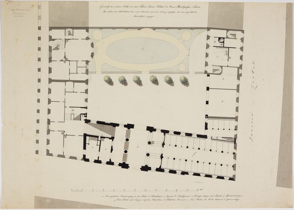 Friedrich Weinbrenner (Nachfolge) - Erweiterungspläne für das Palais Markgraf Louis, Karlsruhe