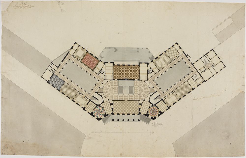 Friedrich Weinbrenner (1766) - Plan zum Markgräflichen Palais: Grundriss des 2. Stocks