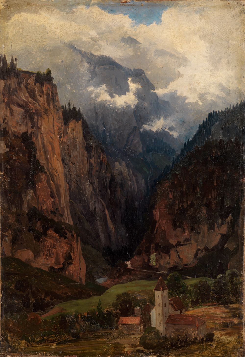 Johann Wilhelm Schirmer - Via Mala mit Kirche im Vordergrund