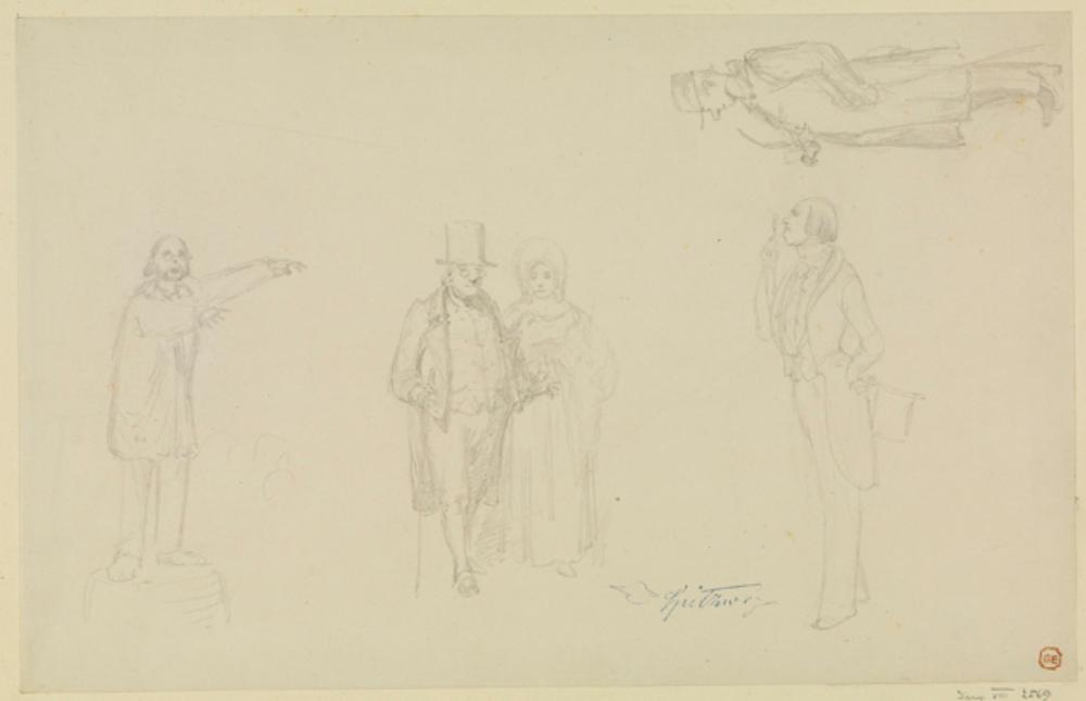 Carl Spitzweg - Studienblatt mit fünf Figuren