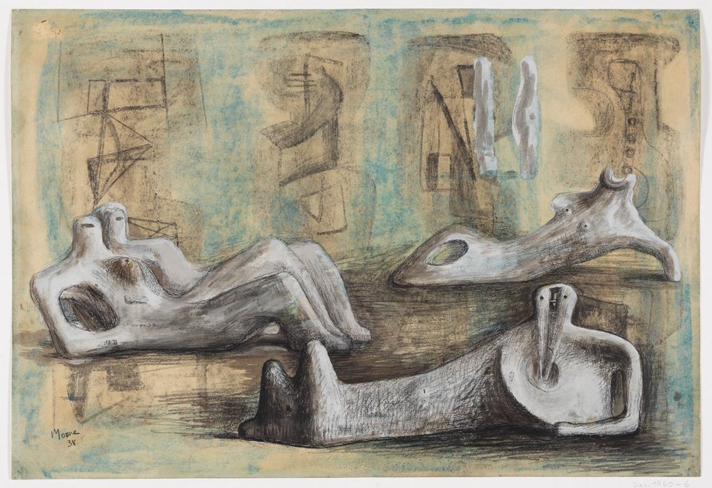 Henry Moore (1898) - Liegende Figuren vor Rechteckformen