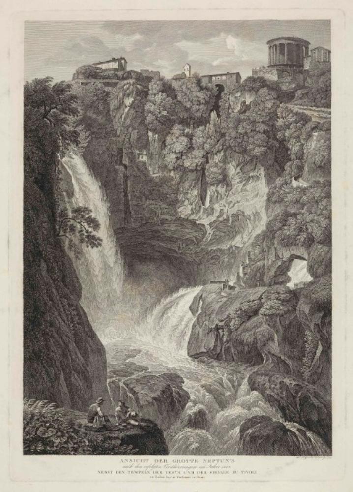 Friedrich Wilhelm Gmelin - Tivoli, die Grotte des Neptun mit den Tempeln der Veste und der Sibylle