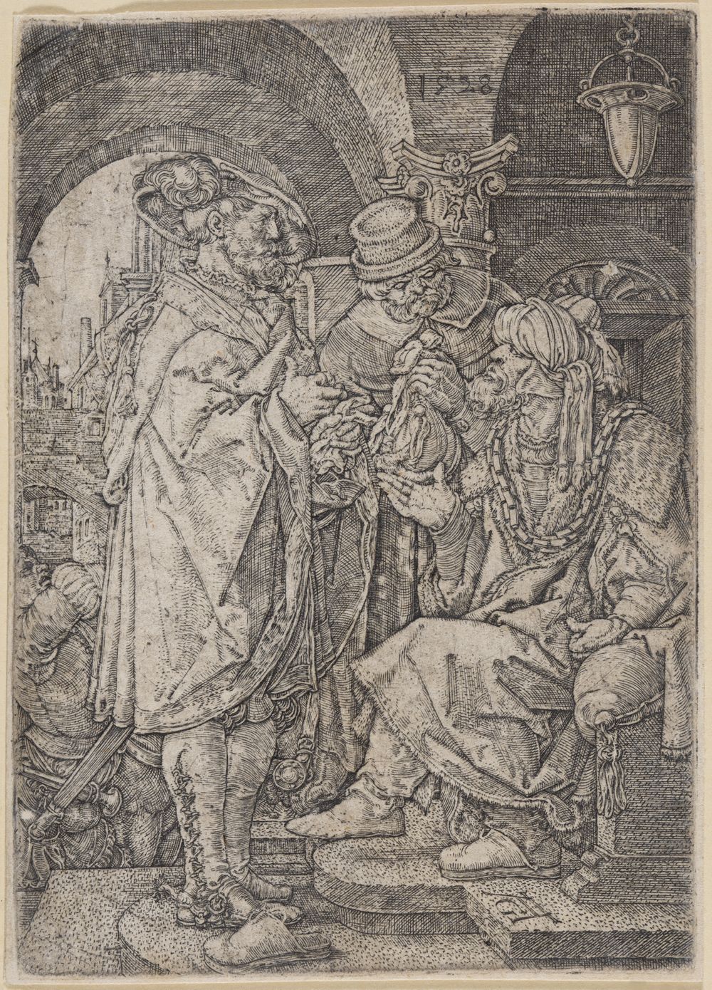 Heinrich Aldegrever - Joseph lässt seinen Brüdern Getreide verkaufen (Geschichte Josephs)