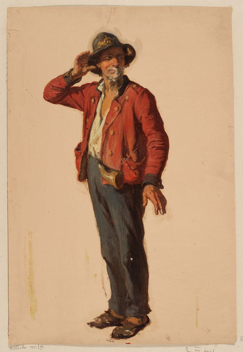 Johann Baptist Kirner - Nach rechts stehender Mann mit Hut und roter Jacke