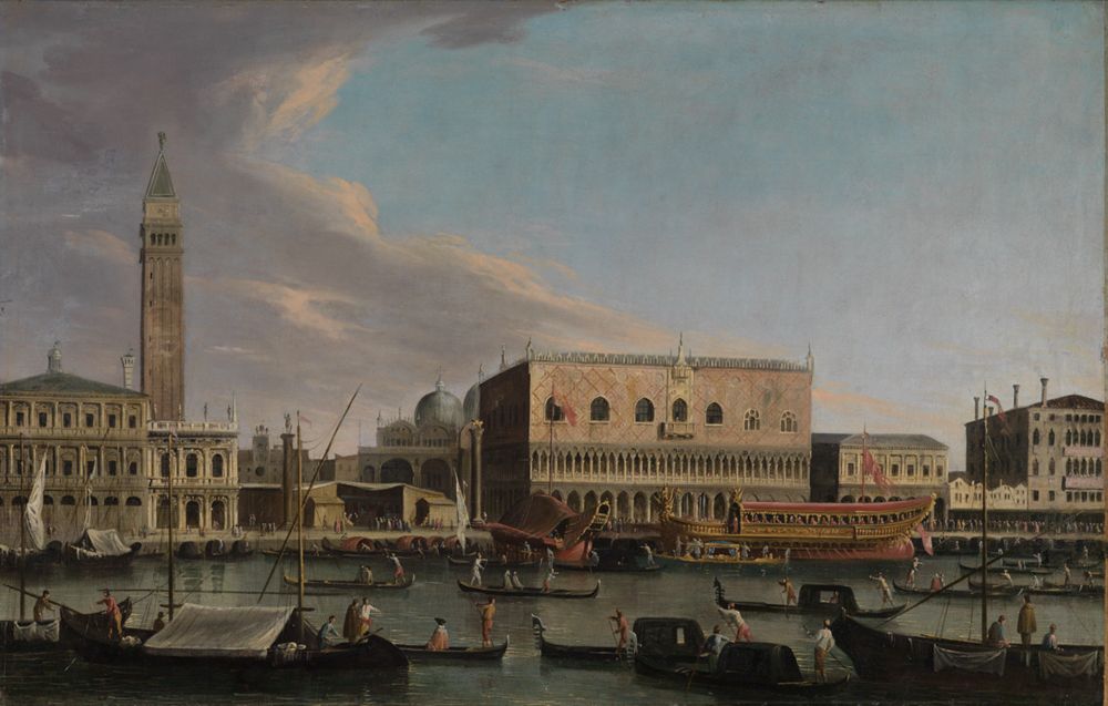 Canaletto (Nachahmer) - Blick vom Bacino di S.Marco auf den Molo mit Dogenpalast, Piazzetta, Liberia und Zecca