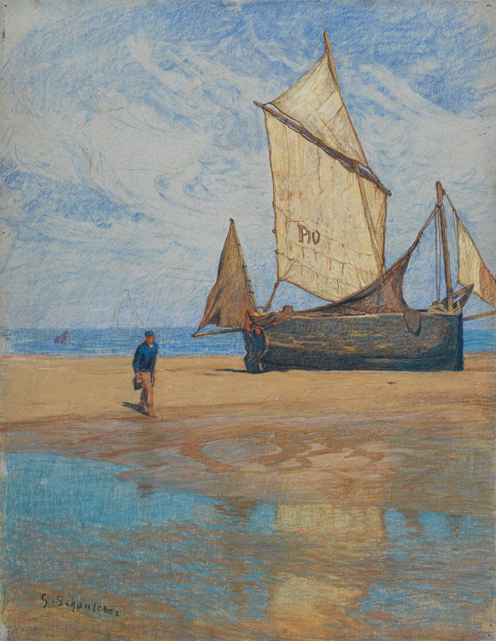 Gustav Schönleber - Ebbe (Segelboot am Strand)