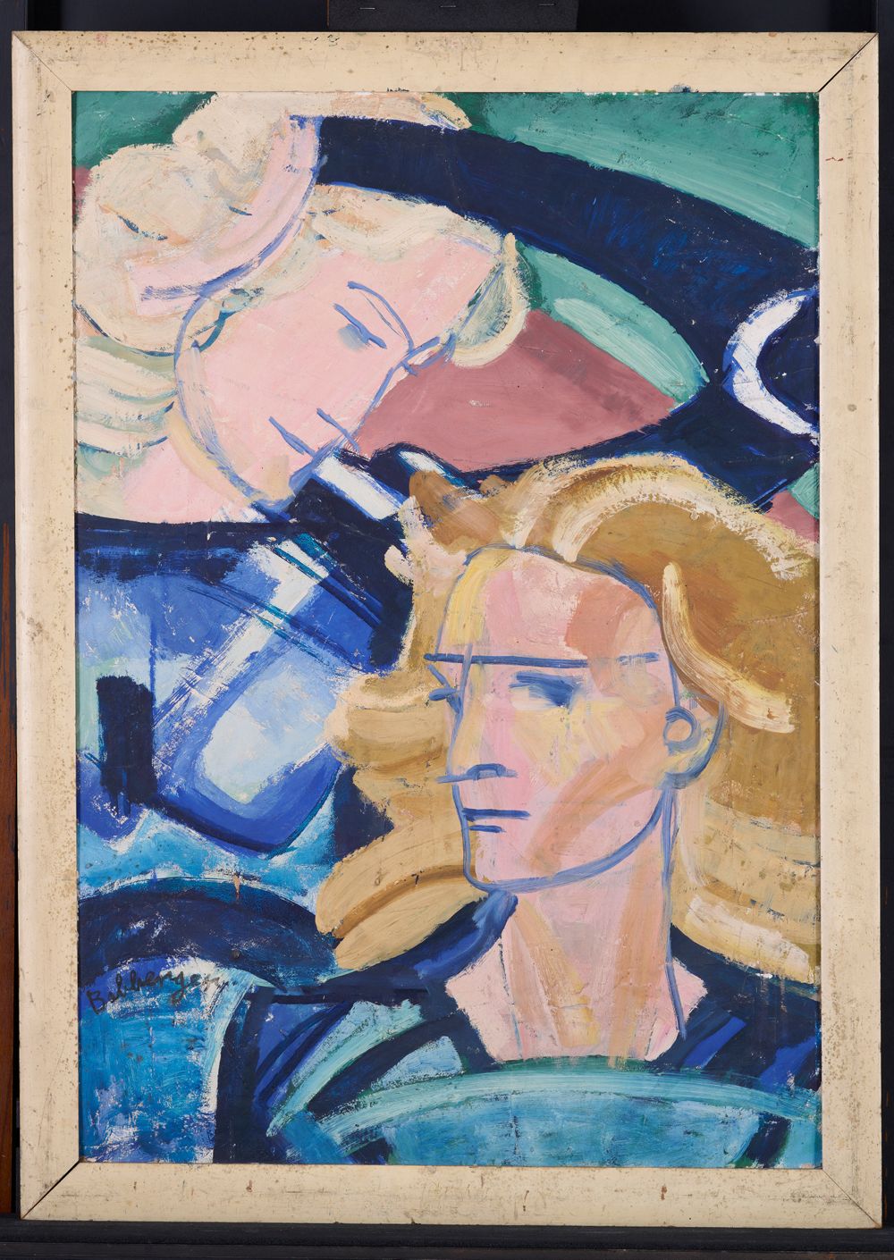 August Babberger - Zwei Köpfe (Rückseite: Berglandschaft)