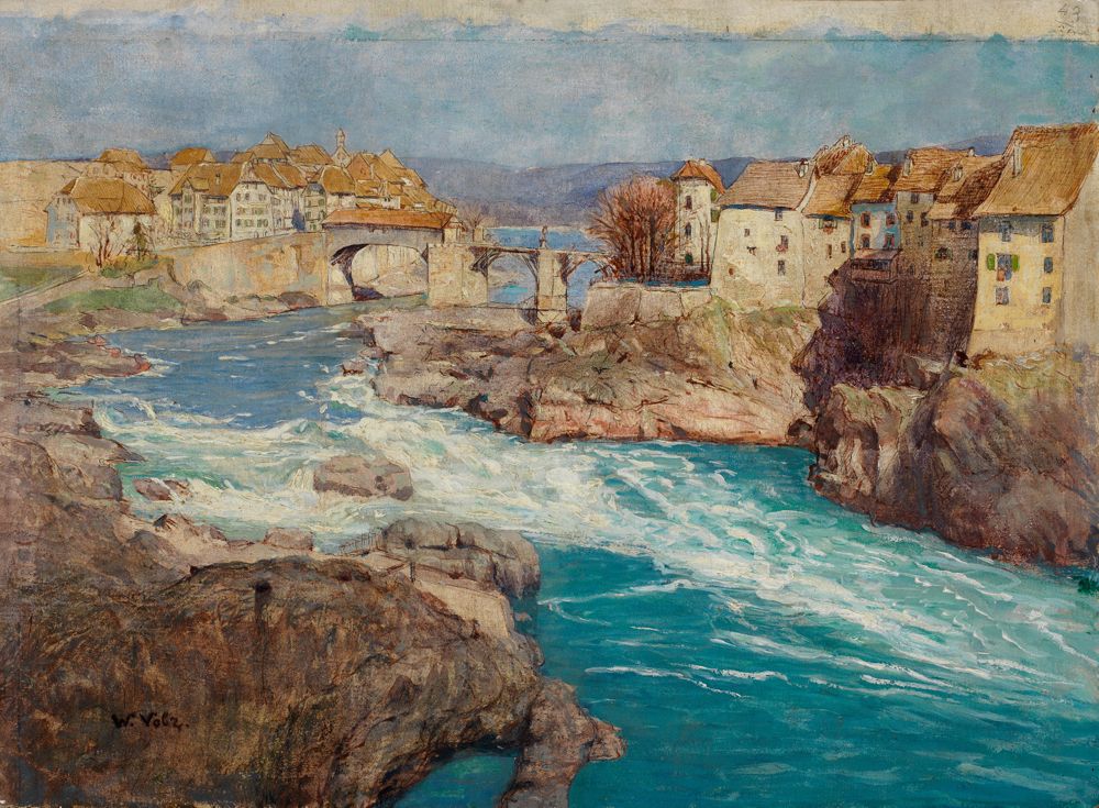 Wilhelm Volz - Blick auf Laufenburg mit den Rheinschnellen im Vorfrühling