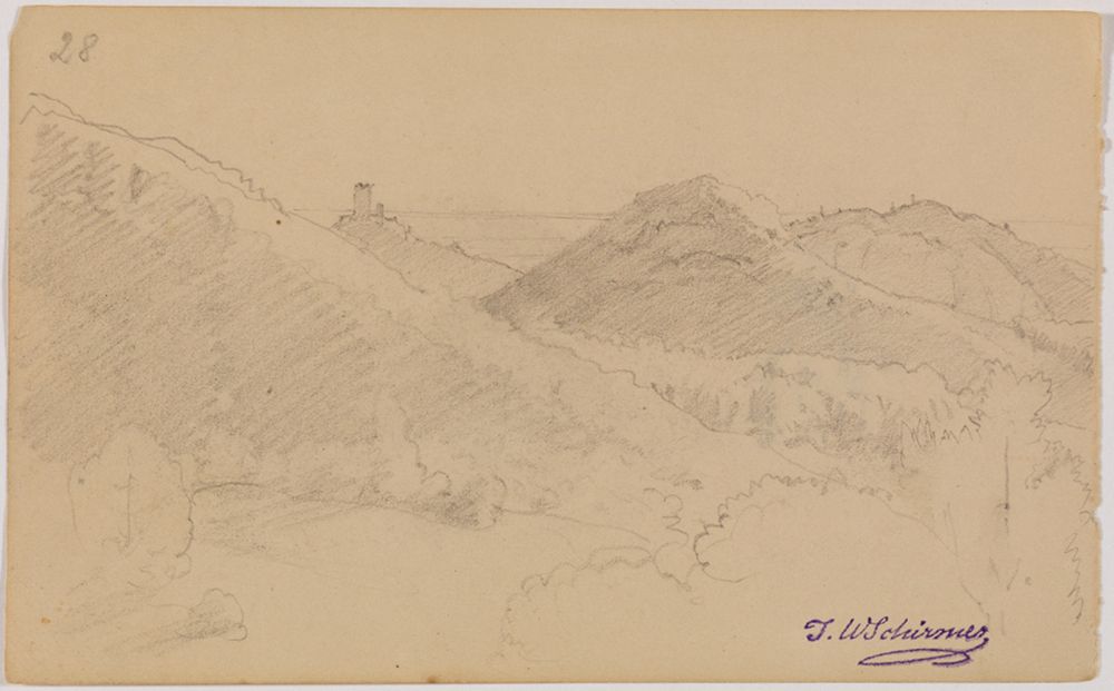 Johann Wilhelm Schirmer - Gebirgslandschaft mit Burg, fol. 28