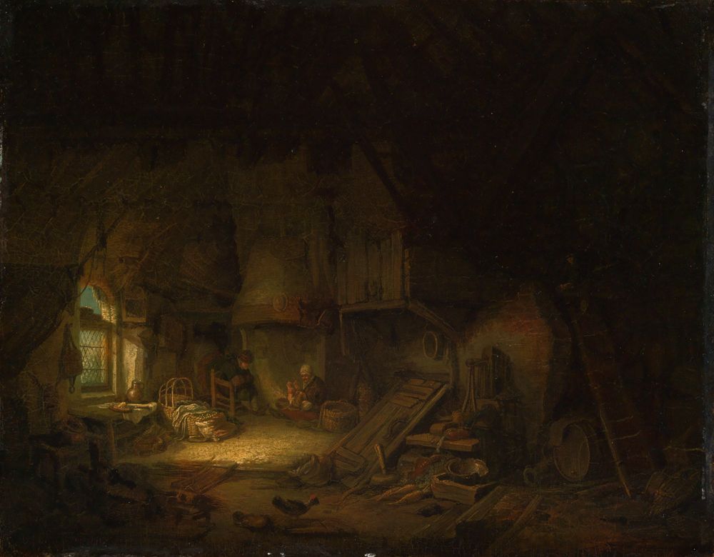 Adriaen van Ostade - Kopie - Inneres eines Bauernhaus mit einer Familie am Kamin