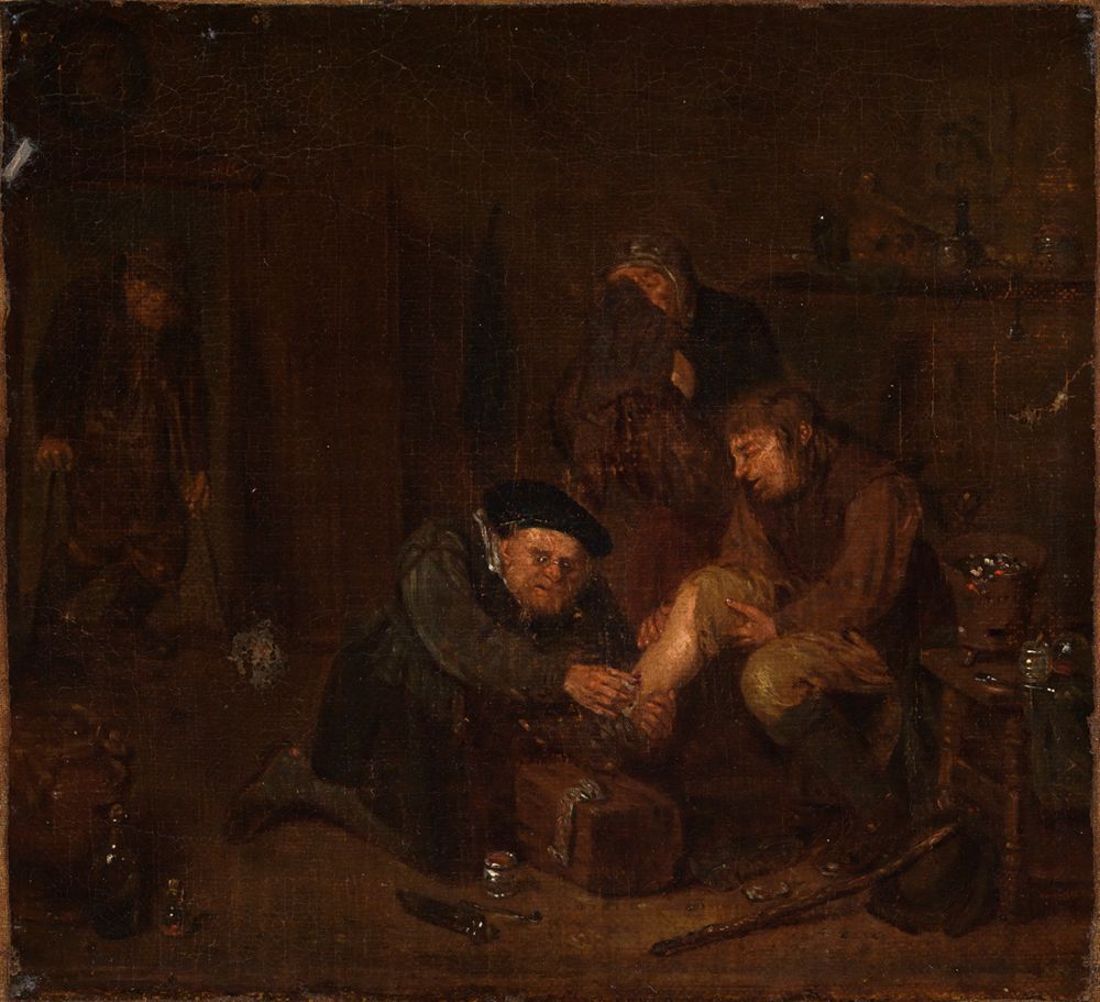 Egbert van Heemskerck (1634) - Arzt, einem Mann das Bein verbindend