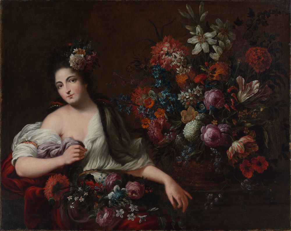 Gaspar Peeter Verbruggen - Dame mit Blumenstillleben