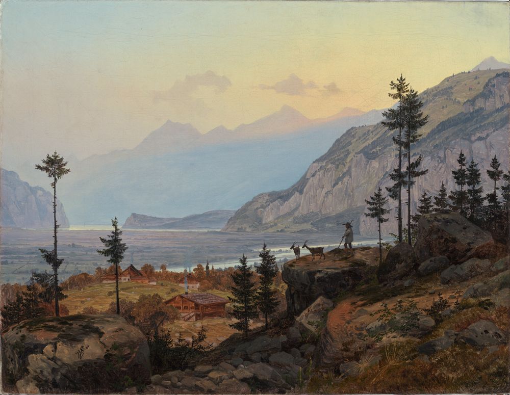 Johann Wilhelm Schirmer - Schweizer Alpenlandschaft mit Fluss und See