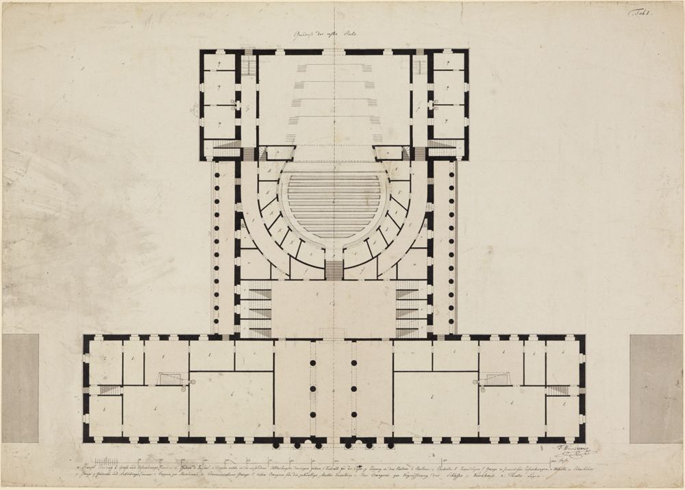 Friedrich Weinbrenner (1766) - Karlsruher Hoftheater, Vorentwurf Grundriss EG