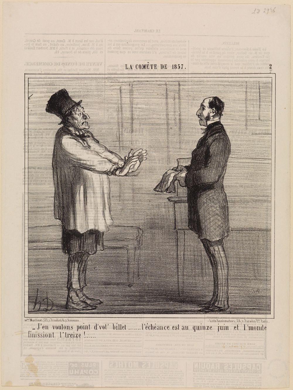 Honoré Daumier - Jen voulons point dvot billet (La Comète de 1857, Blatt 2)