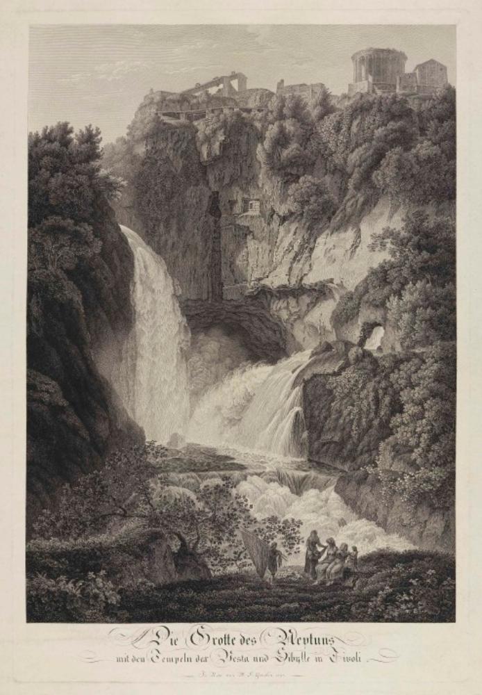 Friedrich Wilhelm Gmelin - Tivoli, die Grotte des Neptun mit den Tempeln der Vesta und der Sibylle