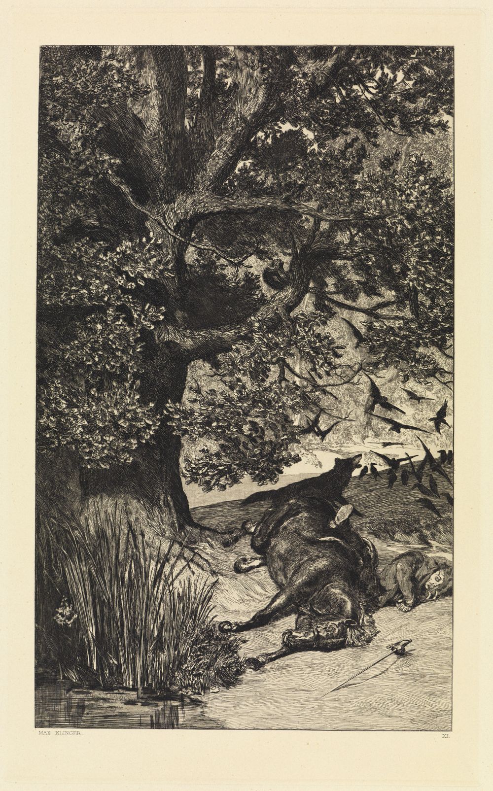 Max Klinger - Gefallener Reiter (Intermezzi, Opus IV, Blatt 11)