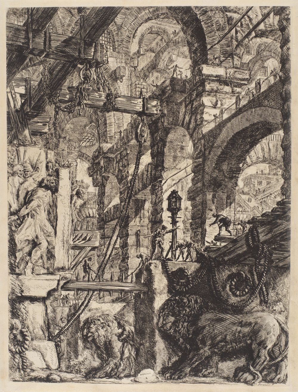Giovanni Battista Piranesi - Römische Bogenarchitektur mit zwei Löwenreliefs im Vordergrund
