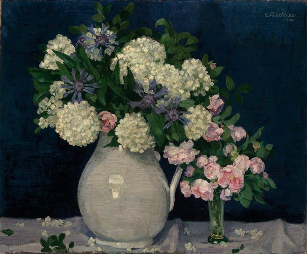 Emil Rudolf Weiß - Zwei Vasen mit Schneebällen und Rosen