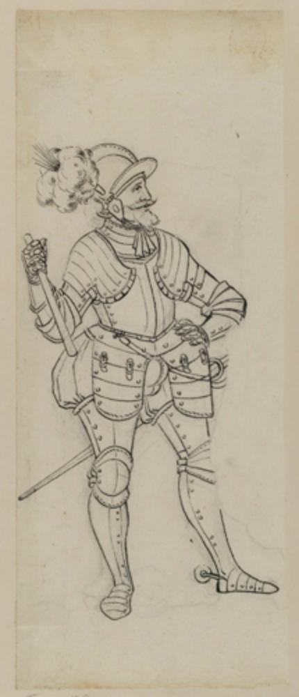 Bartholomäus Lingg (Werkstatt) - Hauptmann im Vollharnisch mit Sturmhaube und Kommandostab