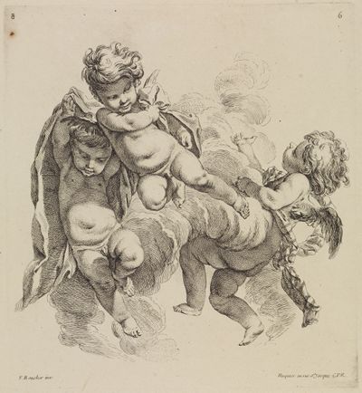Pierre-Alexandre Aveline(?) - Drei Putten mit Drapperie
