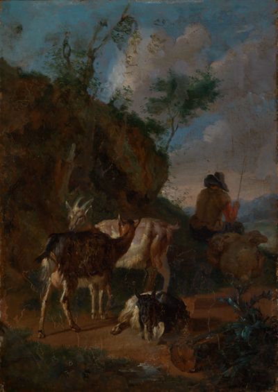 Pieter van Bloemen - Drei Ziegen und Hirte mit Schafen