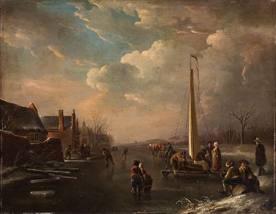 Andries Vermeulen (1763) - Winterlandschaft mit Eisläufern