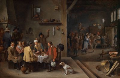 <p>Mehrere Menschen sitzen in einer Schenke. Sie trinken, lachen und reden miteinander. Krüge und Gläser stehen auf den Tischen.Die Stimmung ist fröhlich und lebendig.</p><p></p><p></p>