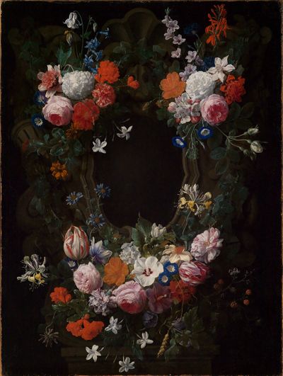 Nicolaes van Veerendael - Blumengewinde um eine leere Kartusche