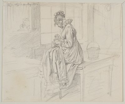 Johann Adam Klein - Nähendes Mädchen, auf dem Tisch sitzend