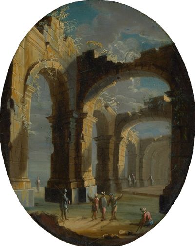 Leonardo Coccorante - Kirchenruine mit Figuren
