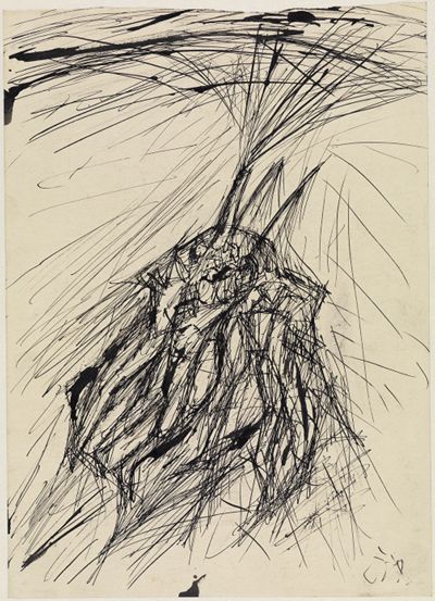 <p>Otto Dix zeigt eine Gruppe von Soldaten, die ein Maschinengewehr bedienen. Ihre Umgebung scheint wie ein Schlachtfeld mit Trümmern und Zerstörung zu sein.. </p><p></p><p></p>