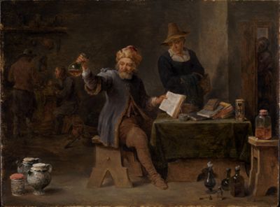 <p>Ein Arzt besucht ein Haus auf dem Land. Drinnen sitzt eine kranke Frau auf einem Stuhl.Es gibt viele Dinge im Raum: Flaschen, Möbel, Töpfe.</p><p></p>