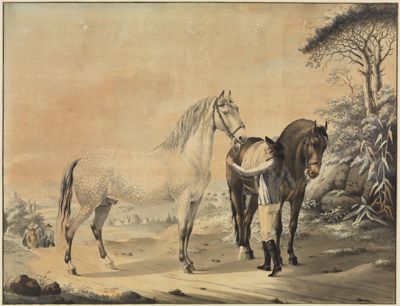 Johann Georg Pforr - Stallknecht mit Schimmel und Rappen