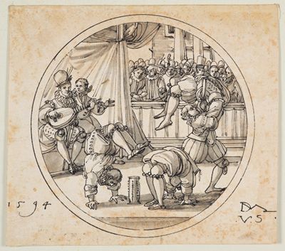 Daniel Lindtmayer (1552) - Riss für Rundscheibe mit Akrobaten vor Publikum