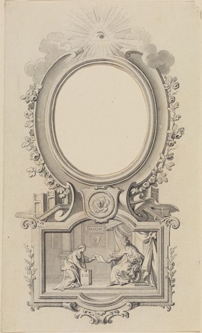 Johannes Esaias Nilson - Entwurf für eine gestochene Porträt-Kartusche