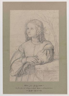 Georg Philipp Schmitt - Bildnis Henrietta Helena Weber, an einen Steintisch gelehnt