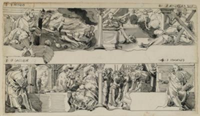 Niklaus von Riedt (zugeschrieben) - Zwei Entwürfe für Oberbilder mit Aposteln und Szenen aus dem Alten und Neuen Testament